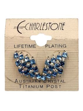 NWT Charlestone Blue Austrian Crystal Statement Earrings 1908